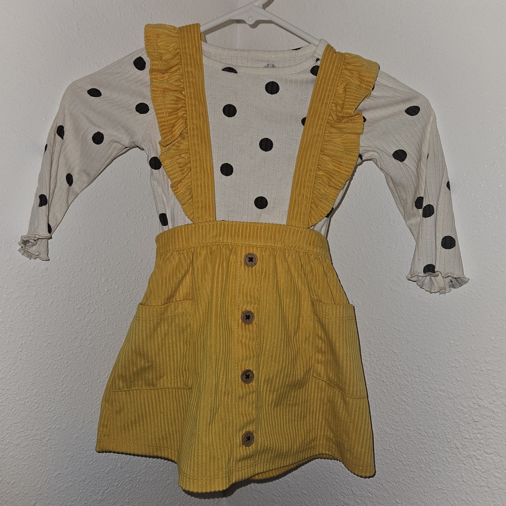 Wonder Nation| 2-3T | Yellow Corduroy Pinafore Dress with Polka Dot Top